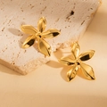 Minimalist 18k gold plated five-petal flower stud earrings on a textured stone surface - Five-Petal Flower Style (BJGE0829)