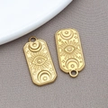 Colgantes rectangulares dorados con motivos místicos de luna y sol en relieve - Colgante de Sol Luna Ojo Turco Dorado / 10x22x2mm