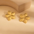 Elegant gold five-petal flower stud earrings with a textured metallic finish and luxury feel - Threaded Flower Style (BJGE0828)