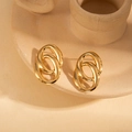 Polished 18k gold plated stainless steel double oval intertwined stud earrings - Double Hoop Style (BJGE0834)