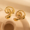 Polished gold stainless steel stud earrings with luxury abstract fluid teardrop design - Linear Studs Style (BJGE0835)