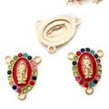 DIY Maagd Maria driewegverbinder met rood email en veelkleurige strass steentjes - KC Goud Rood Emaille Multicolor Strass 3-Gats (15286)