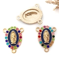 Gouden Onze Lieve Vrouw van Guadalupe hanger met blauw email en gekleurde strass - KC Goud Koningsblauw Emaille Multicolor Strass 3-Gats (15287)
