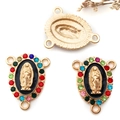 Religieuze Maagd van Guadalupe hanger met gekleurde strass en gouden afwerking voor DIY - KC Goud Zwart Emaille Multicolor Strass 3-Gats (15291)