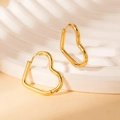 Minimalist gold-plated stainless steel heart-shaped hoop earrings with polished finish - Heart Hoop Style (BJGE0862) / Gold
