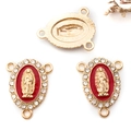 Religieuze hanger Maagd van Guadalupe verguld met rood email en kristallen - KC Goud Rood Emaille Witte Zirkonia 3-Gats (15292)