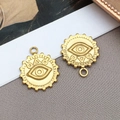 Colgantes de ojo turco de acero inoxidable dorado para creación de joyería artesanal - Colgante de Sol Ojo Turco Dorado / 18x21x2mm