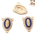Blauwe emaille Maagd Maria connectoren met strass en drie lussen voor het maken van sieraden - KC Goud Koningsblauw Emaille Witte Zirkonia 3-Gats (15293)