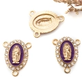 Paarse emaille bedels met drie gaten, Maria-motief, strass steentjes en gouden afwerking - KC Goud Paars Emaille Witte Zirkonia 3-Gats (15294)