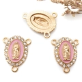 Roze Maria bedeltjes met gouden plating en strass steentjes voor DIY sieraden maken - KC Goud Roze Emaille Witte Zirkonia 3-Gats (15295)