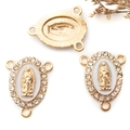 Gouden Maria bedeltje met wit emaille en strass steentjes voor DIY sieraden maken - KC Goud Wit Emaille Witte Zirkonia 3-Gats (15296)