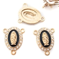 Gouden Maria hanger met zwarte basis en strass voor DIY-sieraden en kettingen - KC Goud Zwart Emaille Witte Zirkonia 3-Gats (15297)