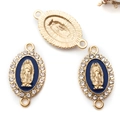 Ovale Onze Lieve Vrouw van Guadalupe hanger in blauw email met fonkelende strass - KC Goud Koningsblauw Emaille Witte Zirkonia 2-Gats (15299)