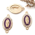Religieuze Guadalupe hanger met paars emaille en sprankelende kristallen rand in goud - KC Goud Paars Emaille Witte Zirkonia 2-Gats (15300)