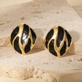 Retro square gold earrings with black enamel drip oil finish on vintage stone plate - Irregular Rhombus Style (FYD6099-black) / Black