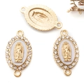 Gouden Guadalupe hanger connector met strassteentjes voor DIY sieraden maken - KC Goud Wit Emaille Witte Zirkonia 2-Gats (15302)