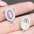 Paarse emaille Maagd Maria connector met strass steentjes voor meerstrengs sieraden - Wit K Paars Emaille Witte Zirkonia 3-Gats (15320)