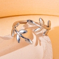 Adjustable silver leaf ring with smooth metallic finish and intricate botanical design - Mirror Olive Branch Style 3 / Steel