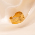 Elegant 18k gold plated stainless steel feather open ring on champagne silk background - Feather Style 9 / Gold