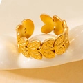 18k gold plated stainless steel open ring featuring a leaf texture wrap design - Leaf Laurel Style 11 / Gold