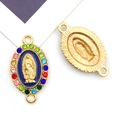 Gouden Maria-connector met blauw email en gekleurde strassteentjes voor DIY-sieraden - KC Goud Koningsblauw Emaille Multicolor Strass 2-Gats (15347)