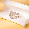 Bague réglable en acier inoxydable argenté en forme de V sur support minimaliste - Style en V Triple Perles (钢色19) / Argent