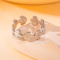 Polished silver leaf branch open ring with a minimalist nature-inspired design - Olive Leaf Style (2) / Steel
