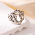Polierter Edelstahlring in Silber mit mehrlagigem Kettendesign und offener Form - Verflochtener Mehrlagiger Kettenstil (BJGR0499)