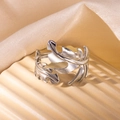 Detailed close-up of leaf-shaped stainless steel ring with intricate vein textures - Leaf Feather Style (9) / Steel