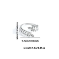 Dettaglio dell'anello a foglia d'argento regolabile, larghezza 0,6 cm e diametro 1,7 cm - Aperto Regolabile / Stile a Forma di Foglia (R0612)