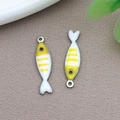 Yellow and white striped enamel fish pendant charm with silver metal for DIY jewelry making - Steel Color Yellow White Striped Fish (T1193)