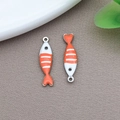 Fish shape pendant in orange and white enamel with stripes for DIY jewelry making - Steel Color Orange Striped Fish (T1191)