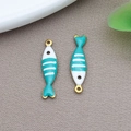 DIY colorful fish pendant with green and white enamel stripes and golden metallic finish - Gold Color Lake Blue Striped Fish (T1208)