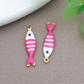 Pink and white striped fish pendant in stainless steel with double gold loops - Gold Color Rose Red Striped Fish (T1202)