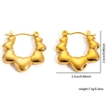 Orecchini a cerchio dorati a forma di cuore con rilievo per donna in stile retrò - Stile a Rilievo Cuore Continuo Dorato (#0276)
