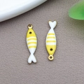 Yellow and white enamel fish pendant in stainless steel for DIY jewelry making - Gold Color Yellow White Striped Fish (T1205)