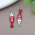 Cute red and white fish charms made of stainless steel with enamel oil drip finish - Steel Color Red Striped Fish (T1192)