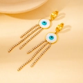 Orecchini a cerchio dorati con malocchio e lunghe nappe di zirconi brillanti - Stile Malocchio con Nappa Media (0513)