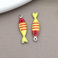 DIY colorful fish pendant in red and yellow enamel with silver metal ring for jewelry - Steel Color Yellow Striped Fish (T1189)