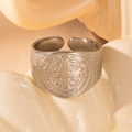 Zilveren Sint-Benedictus medaille ring van roestvrij staal met hol open bandontwerp - Sint-Benedictus Medaille Stijl (#0439)