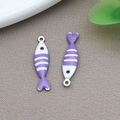 DIY tropical fish charm with purple and white enamel stripes for jewelry making - Steel Color Purple Striped Fish (T1195)