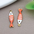 Orange and white striped enamel fish charm with golden finish for DIY jewelry - Gold Color Orange Striped Fish (T1207)