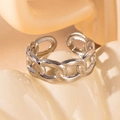 Anillo abierto de acero inoxidable plateado pulido con diseño de eslabones de cadena cubana - Estilo de Eslabón Cubano (#0445)
