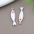 Pink and white striped fish pendant charms for DIY jewelry making in a pair - Steel Color Pink Striped Fish (T1198)
