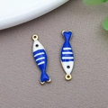 Blue and white striped fish pendant with gold finish for DIY jewelry making - Gold Color Blue Striped Fish (T1199)