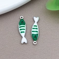 DIY fish charm pendant in green and white enamel for stainless steel jewelry making - Steel Color Green Striped Fish (T1196)