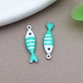 DIY fish charm pendant in mint green and white enamel with silver stainless steel finish - Steel Color Lake Blue Striped Fish (T1194)