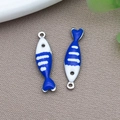 Blue and white enamel fish pendant made of stainless steel for DIY jewelry making - Steel Color Blue Striped Fish (T1197)