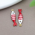 Red and white striped enamel fish pendant for DIY necklaces in gold-plated stainless steel - Gold Color Red Striped Fish (T1201)