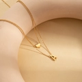 Double-layered 18K gold plated titanium steel necklace with heart and letter A pendant - Double Layer Letter A